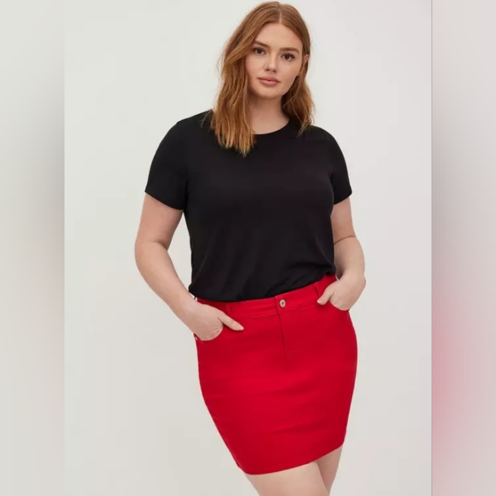Torrid Ruby Red Denim Mini Skirt Size 14
